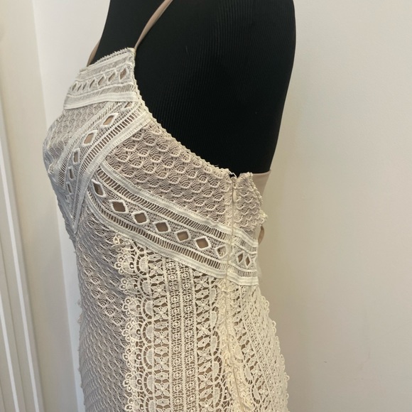 Greylin Off White Crochet Lace Nude Lined Cocktail Boho Mini Dress - Picture 5 of 10